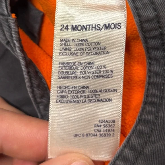 OshKosh B’gosh Kids Fleece Lined Overalls Gray Orange | 24 Months Winter Bibs - Picture 4 of 8